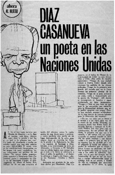Díaz Casanueva un poeta en las naciones unidas : [entrevistas] [artículo] : Hernán Lavín Cerda.