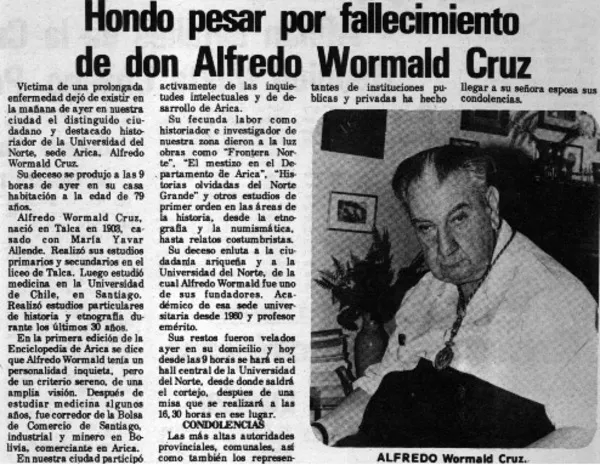 Hondo pesar por fallecimiento de don Alfredo Wormald Cruz.  [artículo]