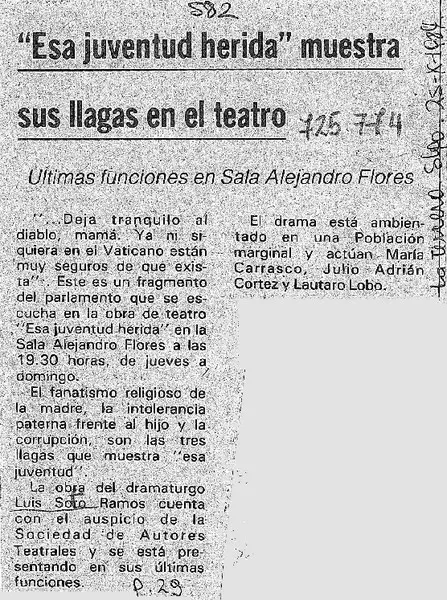 "Esa juventud herida" muestra sus llagas en el teatro".  [artículo]