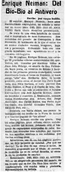 Enrique Neiman, Del Bío-Bío al antivero  [artículo] José Vargas Badilla.