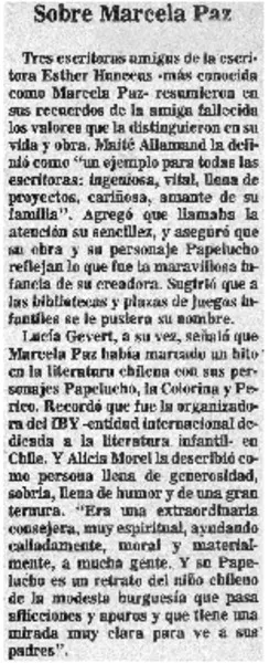 Sobre Marcela Paz.  [artículo]