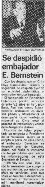 Se despidió embajador E. Bernstein.  [artículo]