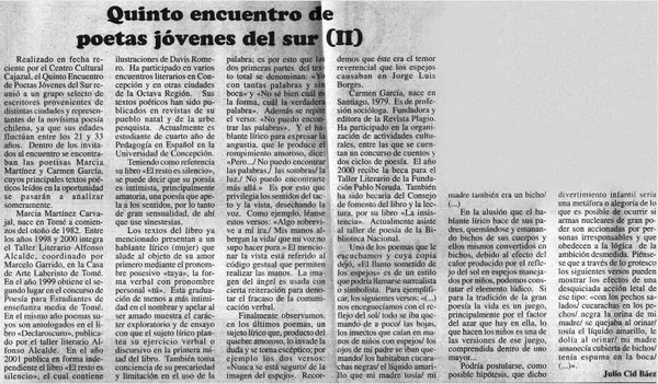 Quinto encuentro de poetas jóvenes del sur (II)  [artículo] Julio Cid Báez.