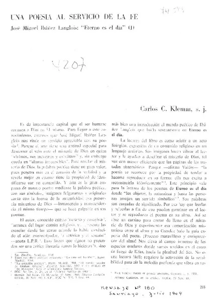 Una poesía al servicio de la fe  [artículo] Carlos C. Klemm.