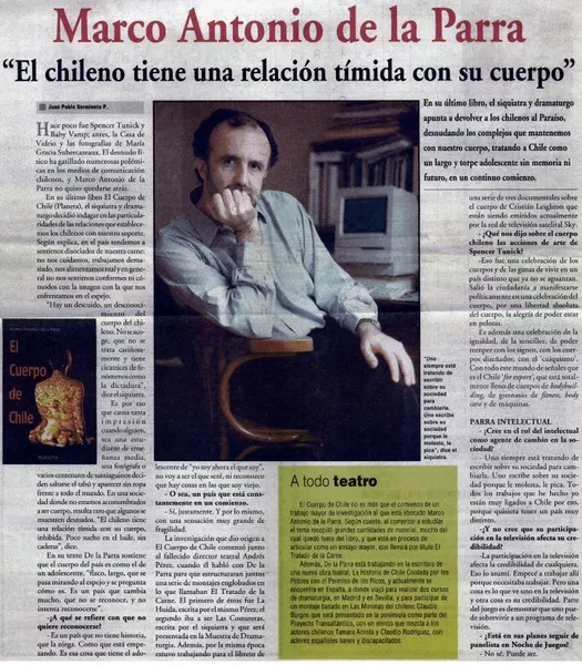 El chileno tiene una relación tímida con su cuerpo" [entrevistas] [artículo] : Juan Pablo Sarmiento P.