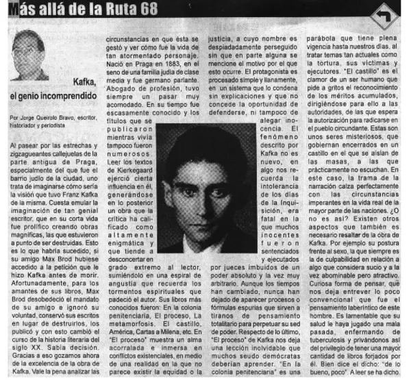Kafka, el genio incomprendido  [artículo] Jorge Queirolo Bravo.