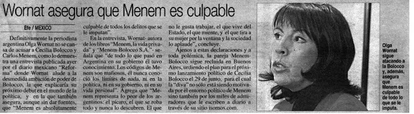 Wornat asegura que Menem es culpable.  [artículo]