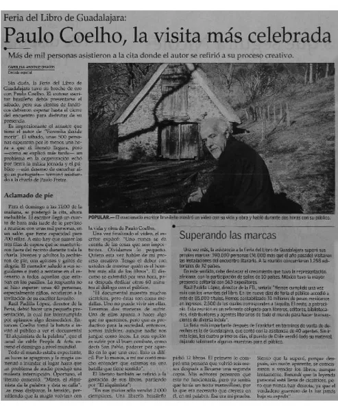 Paulo Coelho, la visita más celebrada  [artículo] Carolina Andonie Dracos.
