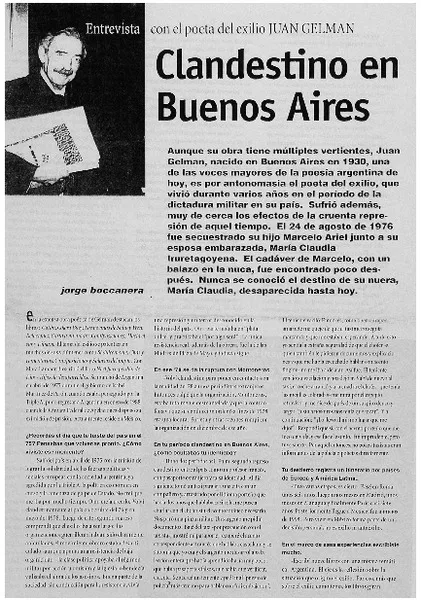 Clandestino en Buenos Aires  [artículo] Jorge Boccanera.
