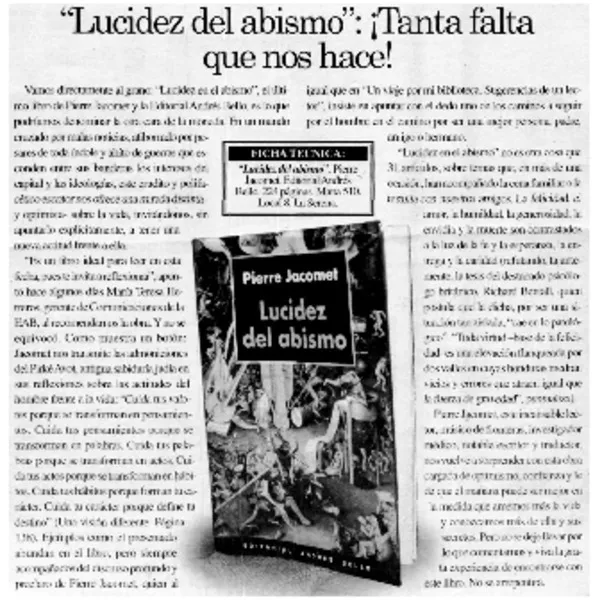 "Lucidez del abismo" : ¡Tanta falta que nos hace!  [artículo]