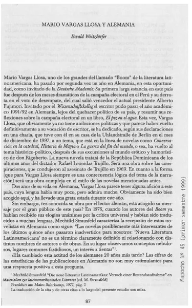 Mario Vargas Llosa y Alemania  [artículo] Ewald Weitzdörfer.