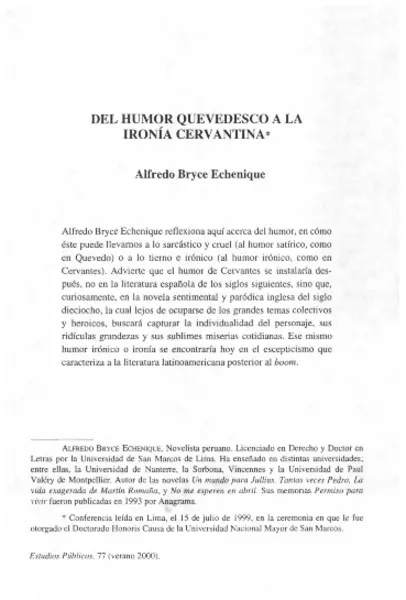 Del humor Quevedesco a la ironía Cervantina.  [artículo]