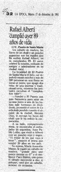 Rafael Alberti cumplió ayer 89 años de vida.  [artículo]