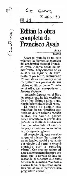 Editan la obra completa de Francisco Ayala.  [artículo]