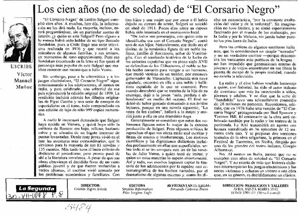 Los cien años (no de soledad) de "El Corsario Negro"  [artículo] Víctor Manuel Muñoz.