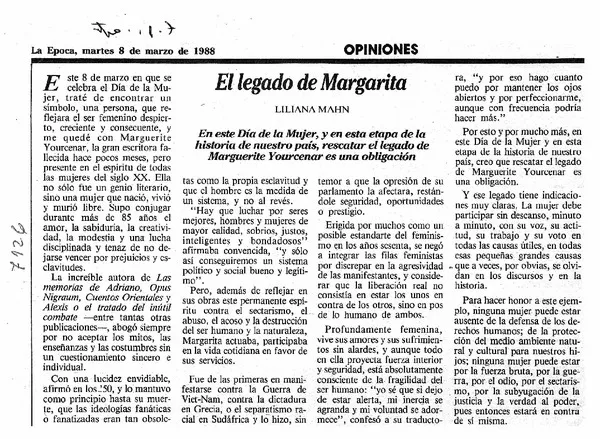 El Legado de Margarita  [artículo] Liliana Mahn.