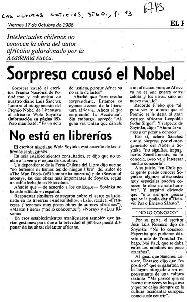 Sorpresa causó el Nobel  [artículo]