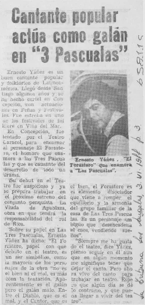 Cantante popular actúa como galán en "3 pascualas".  [artículo]
