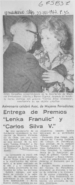 Entrega de Premios "Lenka Franulic" y "Carlos Silva V."  [artículo]
