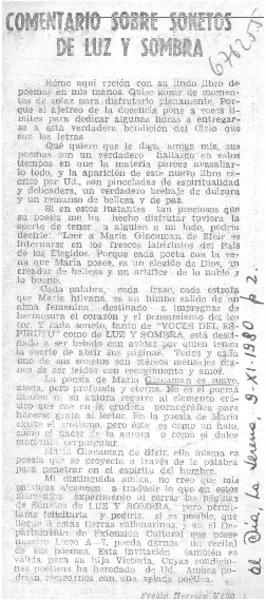Comentario sobre sonetos de luz y sombra  [artículo] Fresia Herrera Vega.