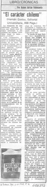 El carácter chileno"  [artículo] Rubén Adrián Valenzuela.