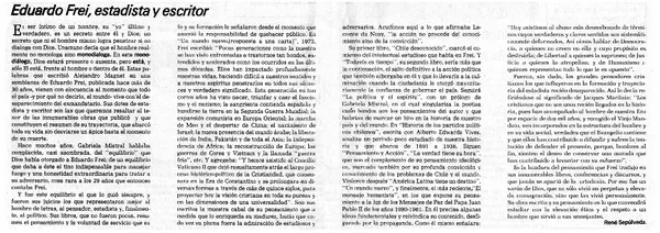 Eduardo Frei, estadista y escritor  [artículo] René Sepúlveda.