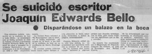 La fecunda vida del escritor periodista Joaquín Edwards Bello.  [artículo]