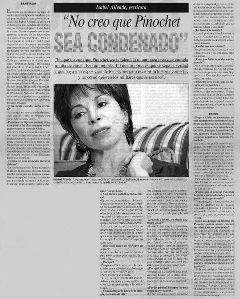 "No creo que Pinochet sea condenado"  [artículo].