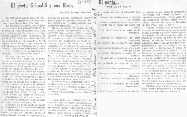 El poeta Grimaldi y sus libros  [artículo] Julio Ramírez Fernández.