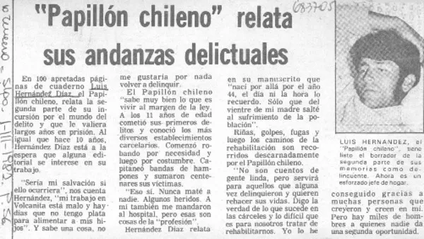 "Papillón chileno" relata sus andanzas delictuales.  [artículo]