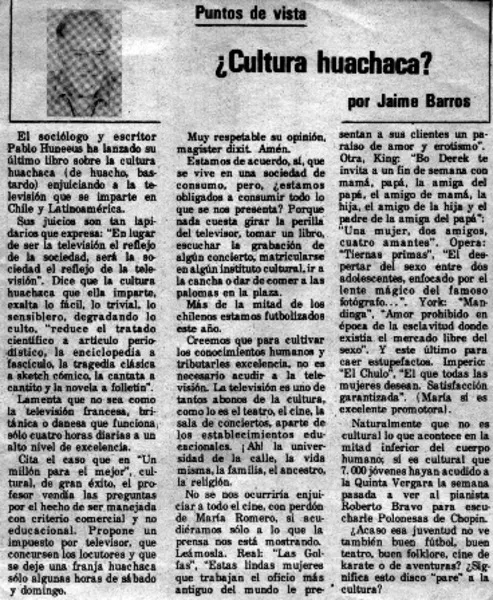 Cultura huachaca?  [artículo] Jaime Barros.