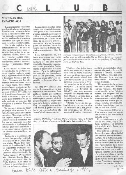 Mecenas del espacio acá  [artículo] J.E. Vera.