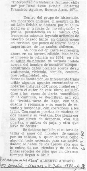 Interpretación histórica del huaso chileno  [artículo] Alberto Arraño.