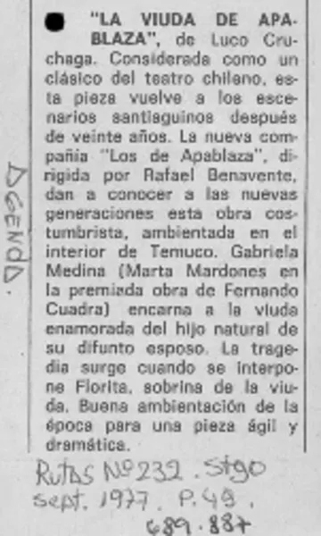 La Viuda de Apablaza.  [artículo]