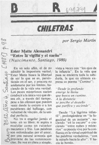 Entre la vigilia y el sueño  [artículo] Sergio Martín.