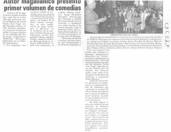 Autor magallánico presentó primer volumen de comedias.  [artículo]
