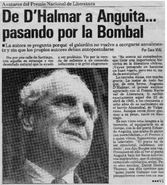 De D'Halmar a Anguita -- pasando por la Bombal  [artículo] Sara Vial.