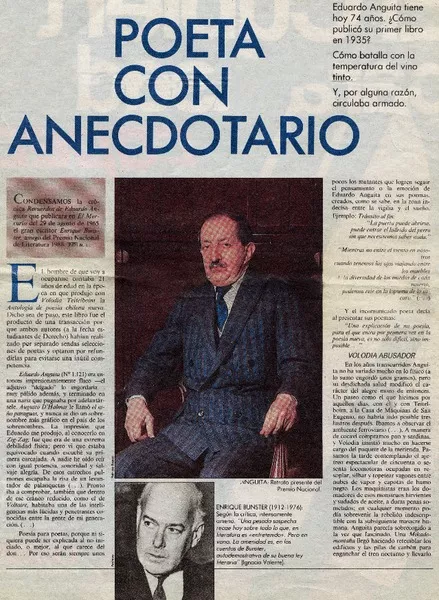 Poeta con anecdotario  [artículo] Enrique Bunster.