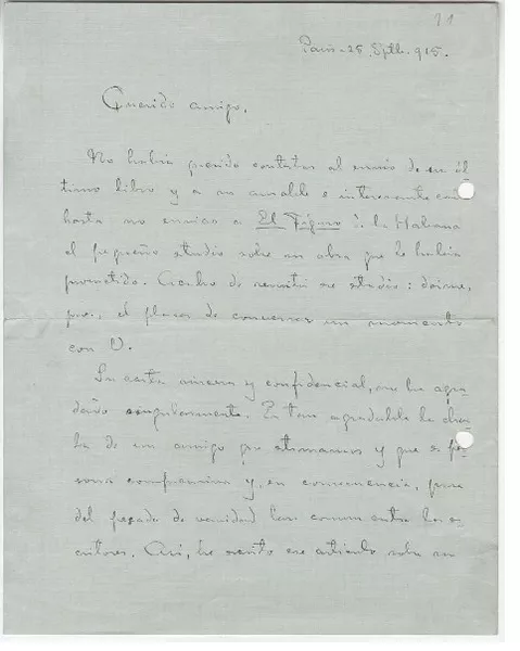 [Cartas] [entre 1915 y 1927] Paris, Francia [a] Pedro Prado  [manuscrito] Francisco Contreras.