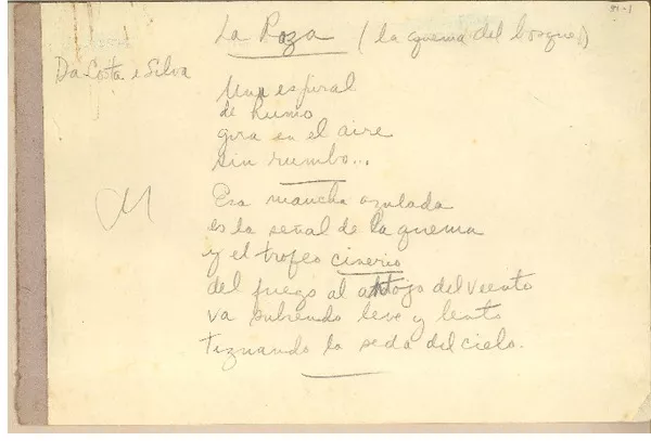 La roza : (La quema del bosque) [manuscrito] [Alberto] da Costa e Silva ; traducción Gabriela Mistral.