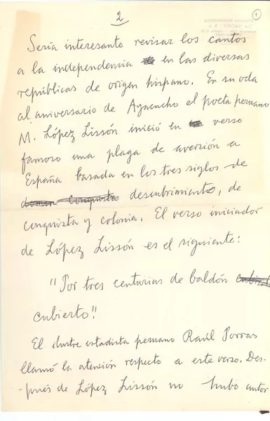[Sería interesante revisar los cantos a la independencia...]  [manuscrito] Joaquín Edwards Bello.