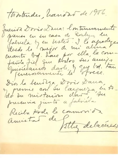 [Carta] 1956 diciembre, Montevideo, Uruguay [a] Doris Dana, [New York]  [manuscrito] Esther de Cáceres.