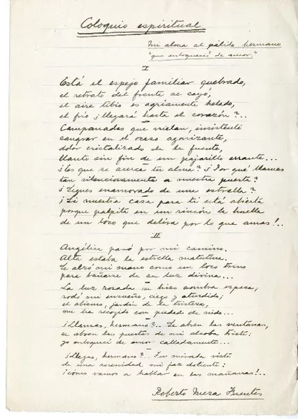 Coloquio espiritual  [manuscrito] Roberto Meza Fuentes.