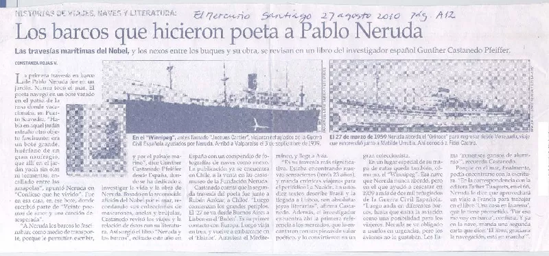 Los barcos que hicieron poeta a Pablo Neruda  [artículo] Constanza Rojas V.