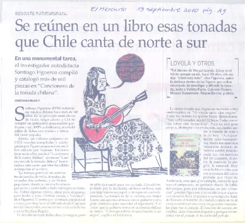 Se reúnen en un libro esas tonadas que Chile canta de norte a sur  [artículo] Constanza Rojas V.
