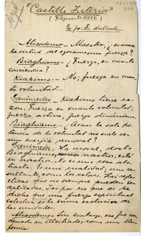 Castillo interior (fragmento XXXV)  [manuscrito] Armando Donoso.