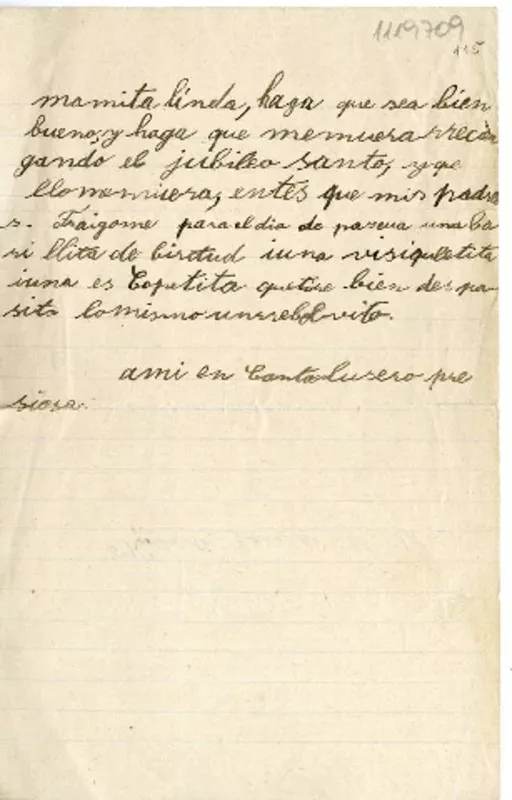 Santiago, Chile [a] la Virgen María [manuscrito] Vicente Huidobro.