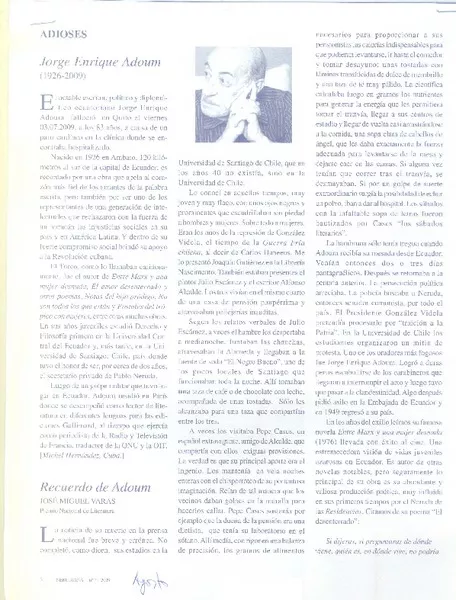 Recuerdo de Adoum  [artículo] José Miguel Varas.