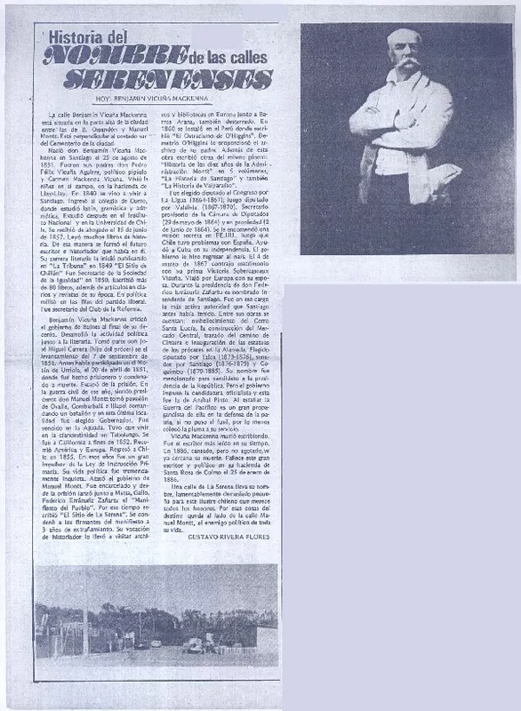Historia de nombre de las calles serenenses  [artículo] Gustavo Rivera Flores.
