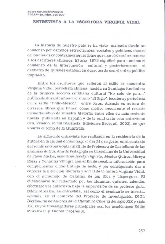 Entrevista a la escritora Virginia Vidal.  [artículo]